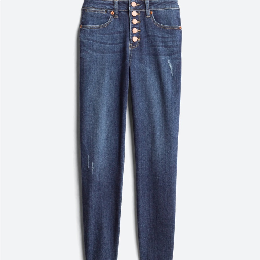 Button front skinny jeane